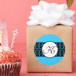 Sticker Rond Bordures bleu clair du Mariage Monogramme