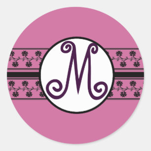 Sticker Rond Bordures de mariage monogramme prune