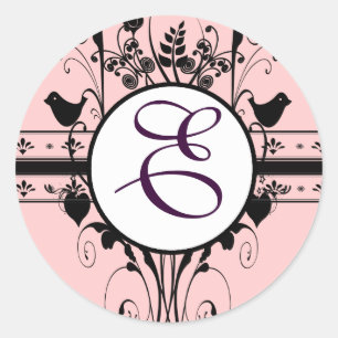 Sticker Rond Bordures de mariage vintage monogramme