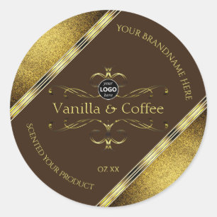 Sticker Rond Bordures de Parties scintillant or Brown foncé Log