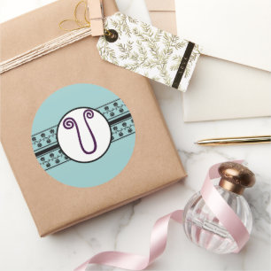 Sticker Rond Bordures Mariages Monogrammes Bleu