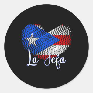 Sticker Rond Boricua Jefa Porto Rico Coeur Drapeau Boricua Mama