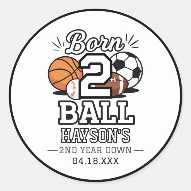 Sticker Rond Born 2 Ball Sports Themed Boy 2nd Birthday Party (Devant)
