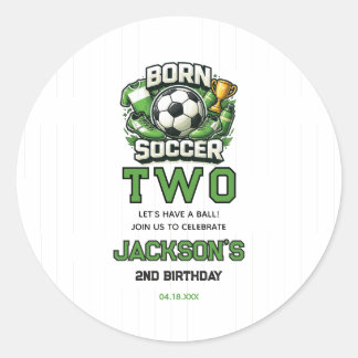 Sticker Rond Born 2 Soccer Sports Themed Boy 2nd Birthday Party