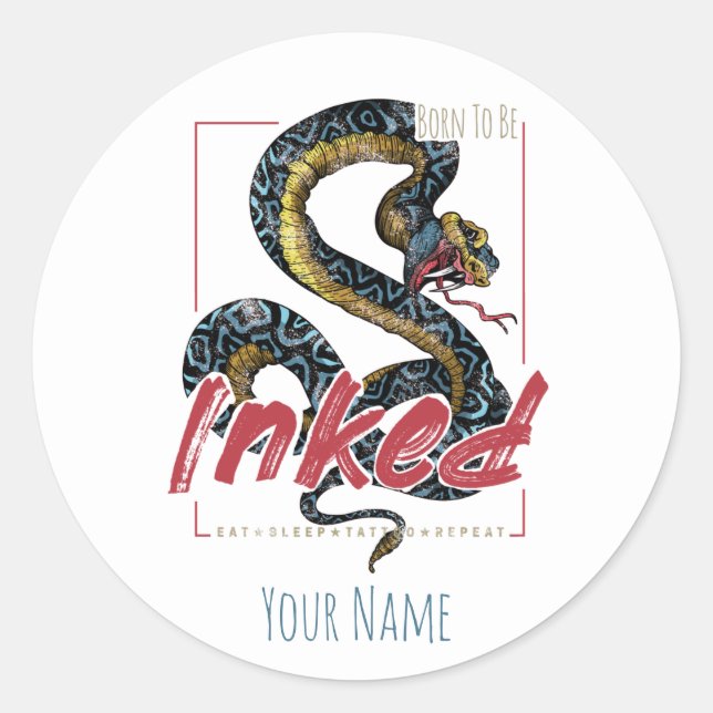 Sticker Rond Born To Be Inked Tattoo (Devant)