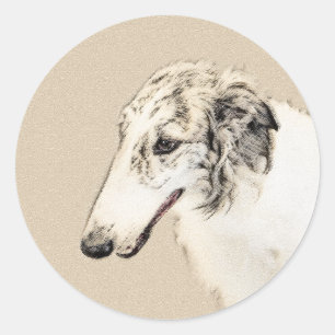 Sticker Rond Borzoi (Argent Brindle) Peinture Chien Art origina