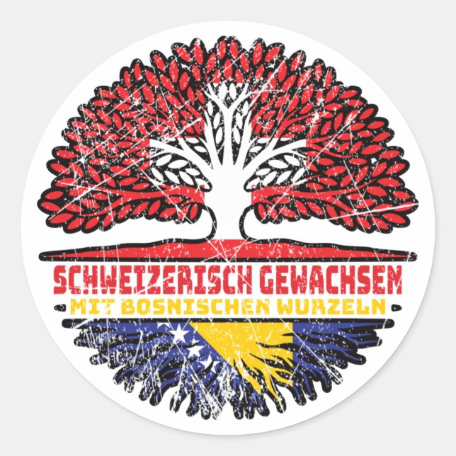 Sticker Rond Bosnien Bosnisch Schweizer Schweiz Baum Wurzel (Devant)