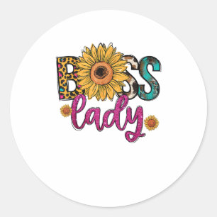 Sticker Rond Boss Lady Tournesol Léopard Vache Imprimante W