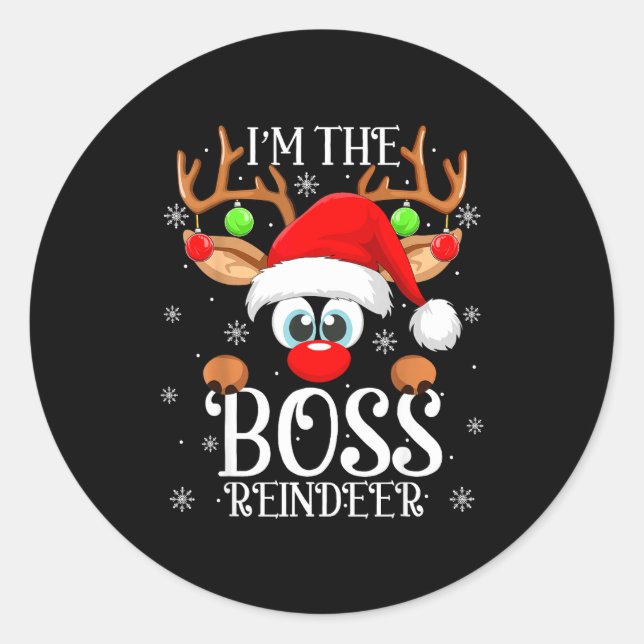 Sticker Rond Boss Reindeer Christmas Family Matching Group Funn (Devant)