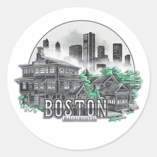 Sticker Rond Boston City Massachusetts USA (Devant)