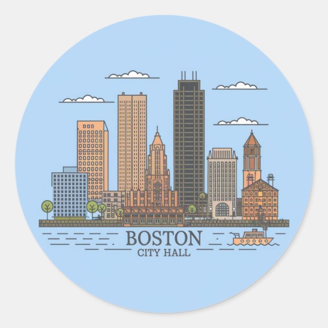 Sticker Rond Boston City Skyline, boston ma skyline (Devant)