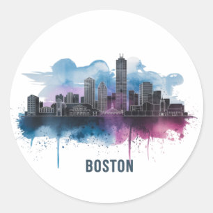 Sticker Rond Boston City Skyline, Boston Ma Skyline