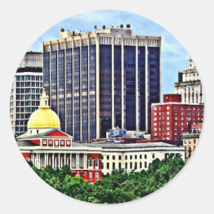 Sticker Rond Boston MA - Skyline avec Massachusetts State House