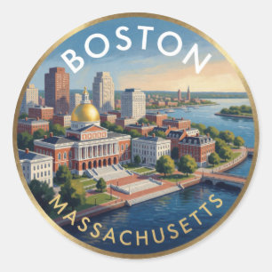 Sticker Rond Boston Massachusetts Golden Dome Voyage Art