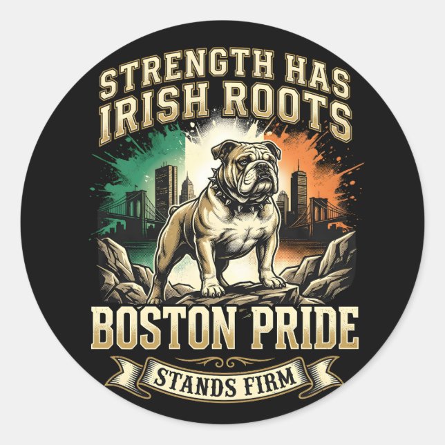 Sticker Rond Boston Pride Irish Roots Bulldog (Devant)