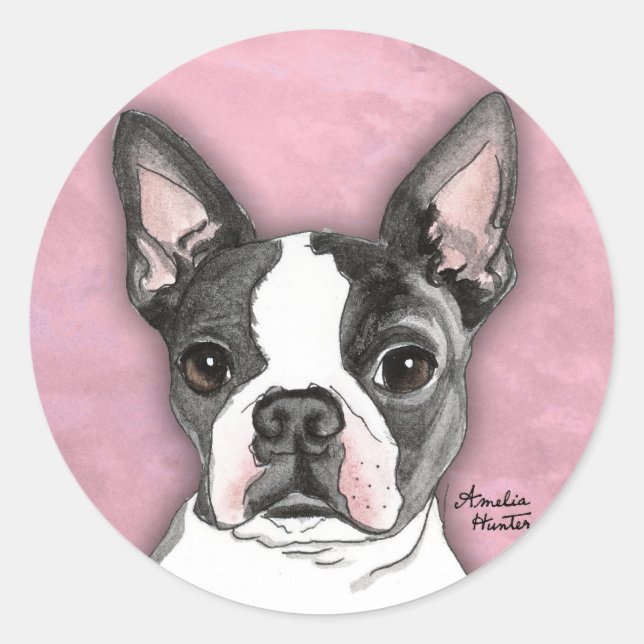Sticker Rond Boston Terrier (Devant)