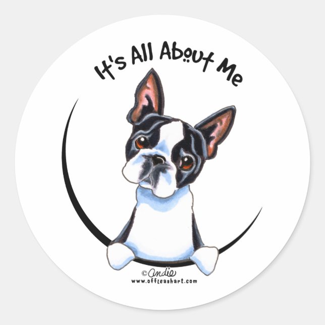 Sticker Rond Boston Terrier C'Est Tout Pour Moi (Devant)