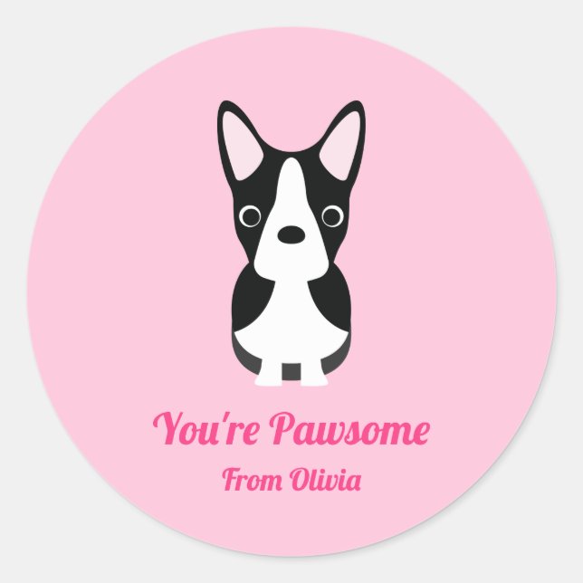 Sticker Rond Boston Terrier Chien Saint-Valentin (Devant)