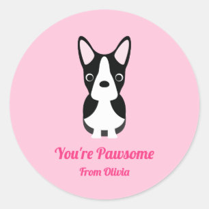 Sticker Rond Boston Terrier Chien Saint-Valentin