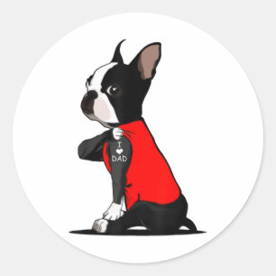 Sticker Rond Boston Terrier Chien Tattoo J'aime papa Famille dr