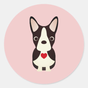 Sticker Rond Boston Terrier Chien Valentine, Saint Valentin