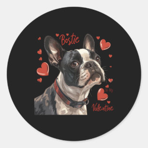 Sticker Rond Boston Terrier est mon Saint-Valentin Chien de com