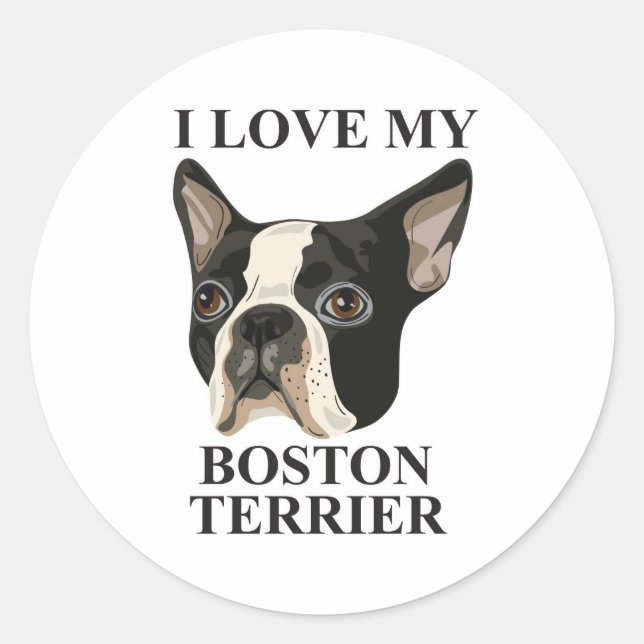 Sticker Rond Boston Terrier Love (Devant)