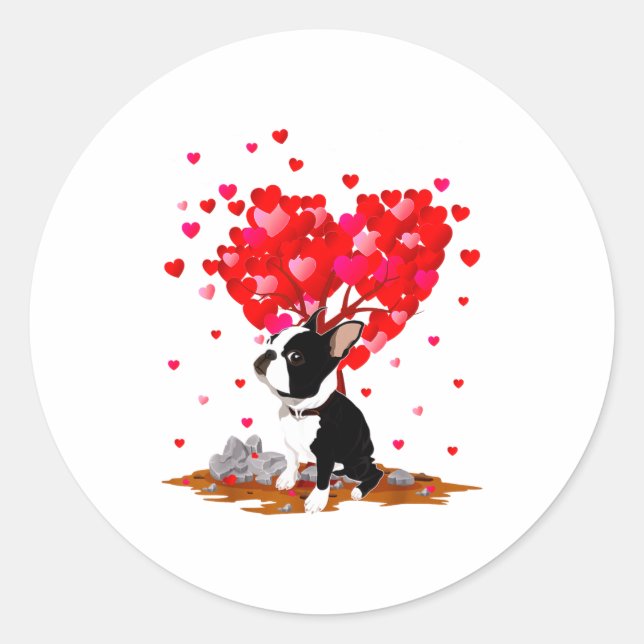 Sticker Rond Boston Terrier Lover Heart Shape Boston Terrier Va (Devant)
