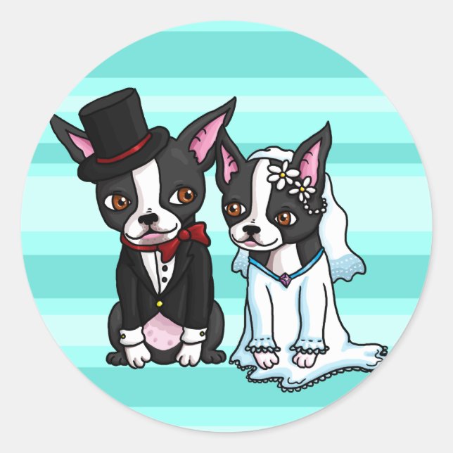 Sticker Rond Boston Terrier mariée et mariée (Devant)