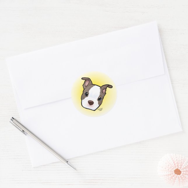 Sticker Rond Boston Terrier Puppy (Enveloppe)