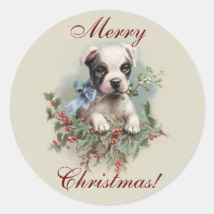 Sticker Rond Boston Terrier Puppy - Vacances de Noël de chien m