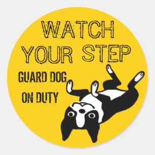 Sticker Rond Boston Terrier Regardez Votre Pas : Gardez Le Chie