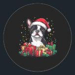 Sticker Rond Boston Terrier Santa Hat Funny Christmas Bostie Do<br><div class="desc">Boston Terrier Santa Hat Funny Christmas Bostie Amoureux des chiens</div>