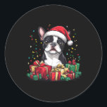 Sticker Rond Boston Terrier Santa Hat Funny Christmas Bostie Do<br><div class="desc">Boston Terrier Santa Hat Funny Christmas Bostie Amoureux des chiens 1</div>