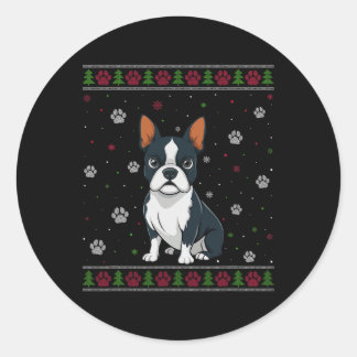 Sticker Rond Boston Terrier Sweat de Noël Xmas Animal de compag