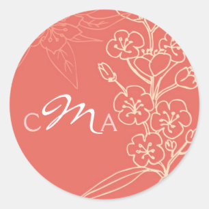 Sticker Rond Botanica (Corail) Faveur de mariage / Sceau d'enve