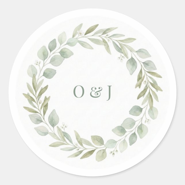 Sticker Rond Botanical Greenery Wedding Envelope Seals (Devant)