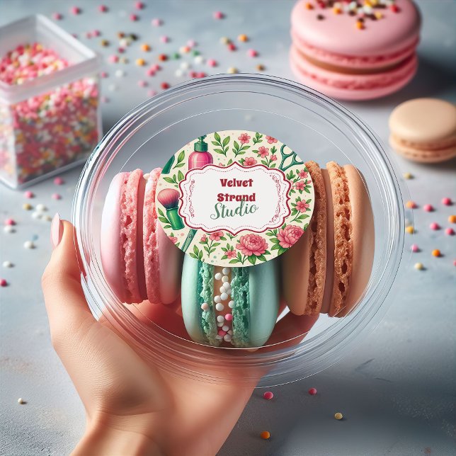 Sticker Rond Botanical Pink Stylist Beauty Business (Créateur téléchargé)