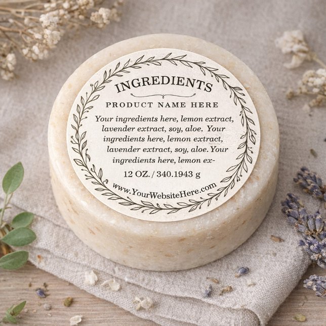 Sticker Rond Botanical Wreath Ingredients Product Label (Botanical Wreath Ingredients Product Label)