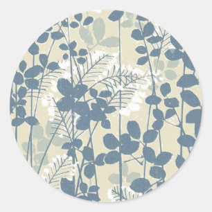 Sticker Rond Botanique Bleu Japonais Vintage : Fougère à Feuill