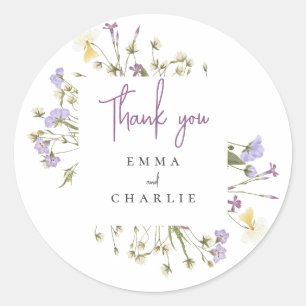Sticker Rond Botanique Boho Fleur sauvage lilas Script mariage