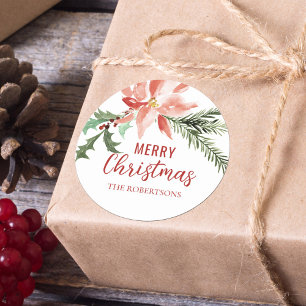 Sticker Rond Botanique de Noël Poinsettia