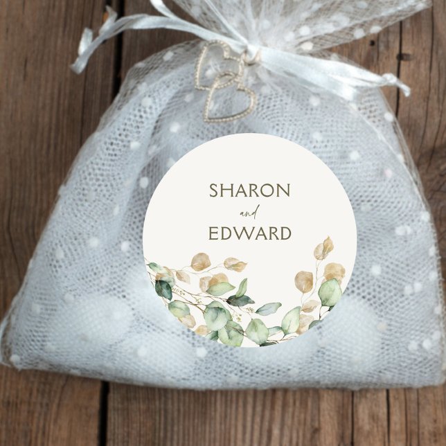 Sticker Rond Botanique Eucalyptus Vert Mariage personnalisé (Créateur téléchargé)