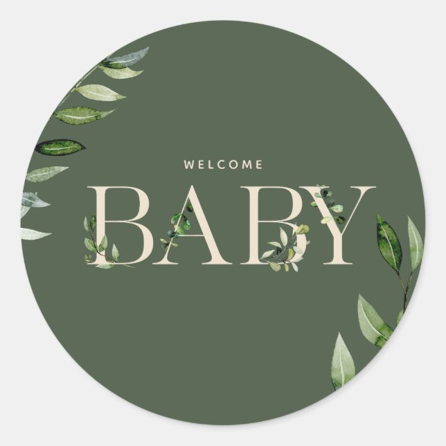 Sticker Rond Botanique Floral Lettering Vert Beige Baby (Devant)