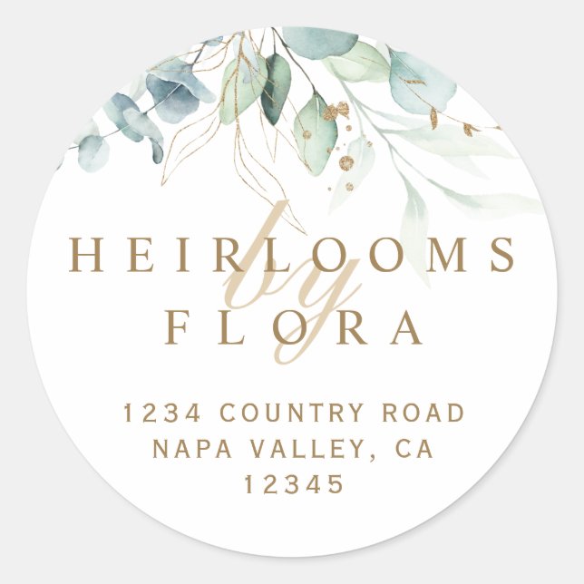 Sticker Rond Botanique Gold et Green Business Adresse de retour (Devant)