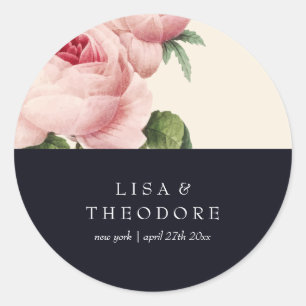 Sticker Rond Botanique   Mariage de fleurs Vintages rose et ble