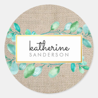 Sticker Rond BOTANIQUE NATURE aquarelle peinte feuille burlap