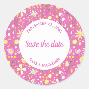 Sticker Rond Botanique rose Fleur sauvage Floral Enregistrer la