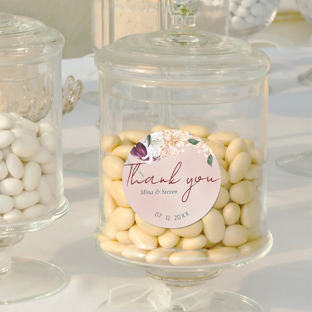 Sticker Rond botanique rouge et blanc floral merci mariage (Créateur téléchargé)