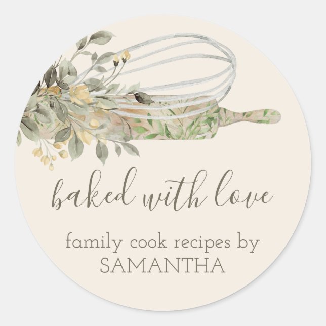 Sticker Rond Botanique Rustique Rolling pin whisky Chef boulang (Devant)